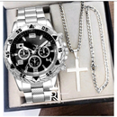 KIT Relógio Masculino Aço inox Conjunto com Corrente + Pulseira e Pingente