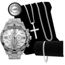 KIT Relógio Masculino Aço inox Conjunto com Corrente + Pulseira e Pingente