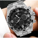 KIT Relógio Masculino Aço inox Conjunto com Corrente + Pulseira e Pingente