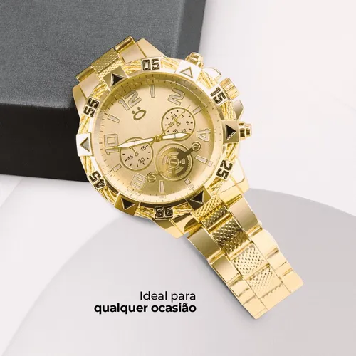 KIT Relógio Masculino Aço inox Conjunto com Corrente + Pulseira e Pingente